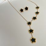 18K Gold Plated Floral Clover Y Lariat Elegant Necklace Set stainless steel Black Photo 1