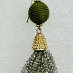 Seed Bead Tassel Earrings Green Ball Silver Beads Drop Dangle Gold Tone 3" Photo 1
