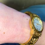 Women's Gold Tone Bangle Bracelet Watch with Intricate Detail, MOP Face Gold Photo 4