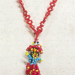 Handmade Beaded Folk‎ Art Necklace | Colorful Boho Woman Pendant | Red Seed Bead Photo 0