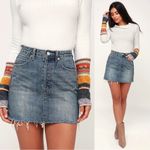 Free People We The Free • FP Rugged A-Line Denim Miniskirt raw hem frayed distressed Photo 2