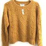 Old Navy NWT Cable Knit Crew Popcorn Sweater, wool blend mustard Sz M, 23” p2p Photo 1
