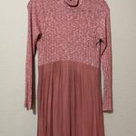 Roolee  Blush Pink Mock Neck Long Sleeve Sweater Dress With Pleated Skirt Women S Photo 1