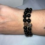 Jane Marie Set of Two Black Glass Bead and Vintage Gold Tone Stretch Bracelets Photo 3