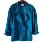 Vintage 100% Wool Vibrant Teal Blue Double Breasted Pea Coat Plus Size 16 Photo 1