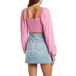 Revolve  Sophie Rue Ruched Longsleeve Cropped Top in Barbie Pink Size S Photo 7