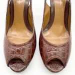 Linea Paolo Size 8 Slingback Croc Embossed Cognac Brown Stiletto Heel Peep Toe Photo 1