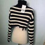 ZARA NWT Black and white striped cropped sweater with frayed edges turtleneck S Photo 6