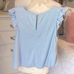 The Pants Store Dusty Light  Blue Linen Ruffle Cap Sleeve Photo 3