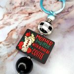Mother Hustler With a Side of Coffee Red Flowers Keychain Photo 4