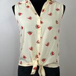 Japna  Novelty Watermelon Printed Tie Front Collared Tank Sz Small Photo 0