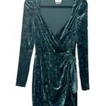 Saylor Velvet Faux Wrap Cocktail Green Long Sleeve Mini Dress Sz S Photo 2