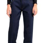 Prada Womens Blue Jeans Classic Fit Sz 32 x 28 Button Fly Gold Hardware Leather Photo 1