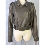 Stoosh  Faux Leather Cropped Moto Jacket Brown XL Belted Biker Zip Short Coat Photo 1