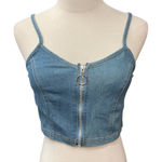 Love By Chesley Women's Zipper Front Chic Denim Corset Crop Top Size Small NWT Blue Photo 0