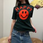 70s vintage faded black happy smiley face patchwork tee shirt by hidaco Photo 1