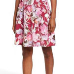 Maggy London Ruffle Neck Floral Fit & Flare Dress in Raspberry Size 8 Photo 0