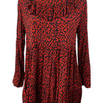 ZARA Red Black Leopard Print Ruffle Mock Neck Long Sleeves Mini A-Line Dress S Photo 0