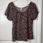 Dress Barn Black Floral Flowers Layering Flowy Flounce Off Shoulders Blouse Large Photo 1