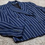 Ralph Lauren Polo  Women's Double Breasted Pinstripe Linen Blazer Size 12 Navy Photo 7