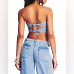 NWT SER.O.YA Tate Denim Top in Coastline Blue Wash Sz MEDIUM Strapless Tie Back Photo 2