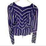 Free People ‎ Medium Blue Stripe Samifran Ruffle Tie Front Cropped Top Blouse Photo 5