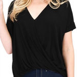 Double Zero Black Wrap Surplice V Neck Asymmetrical Top Small S Photo 0