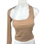 Tiger Mist  Tan Beige One Shoulder Long Sleeve Stretch Blouse Crop Top Size M Photo 0