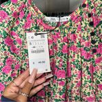 ZARA  Pink Floral Babydoll Puff Sleeve Pleated Mini Dress Photo 6