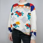 Vintage 80s Brandon Orange & Teal Floral Embroidered Sweater Size L Photo 2