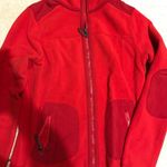 Green Tea Red Micro Fleece Jacket with elbow patches. Size small Photo 1