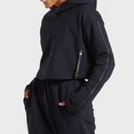 Gymshark  Cropped Hoodie Black Pull Over Sweatshirt Zipper Accents Size Medium Photo 0