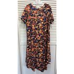 LuLaRoe Shirt Dress Black/Orange Floral High/low Midi Size XL Short Sleeve Photo 3