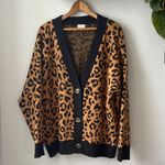 POL  Oversized Leopard Black Brown Thick Heavyweight Button Front Drop Cardigan Photo 2