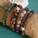 4 Piece Collection Amethyst Jasper Agate Multi Gemstone Bead Stretch Bracelets Brown Photo 1