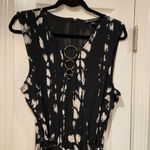 INC Size L Black White Mandala Wide Leg Cropped Jumpsuit Gold Ring Detail Belted Photo 1