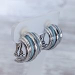 Vintage Clip On Earrings Dusky Blue & Silver Tone Half Hoops Chunky Statement Photo 1