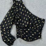 DO+BE One Shoulder Black and Gold Ruffle Blouse Women's Small Cropped Ruched Photo 0