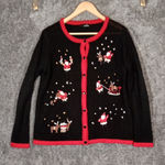 Erika Black Christmas Holiday Natti Style Cardigan Button Up Womens Medium Photo 0