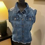 Sleeveless Denim Western Jean Vest with Lace Accents Women’s Size Large Blue Photo 9