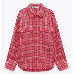 ZARA Shirt Women's Small Red Plaid Tweed Button Long Sleeves Collared Pockets Photo 10