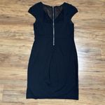 EXPRESS  Black Cocktail Dress Size 10‎ V Neck Cap Sleeve Ruffle Back Zipper Midi Photo 4
