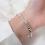 Boutique NEW Hammered‎ White Gold Plated Sterling Silver Skinny Cuff Bracelet, Adjustable Photo 11