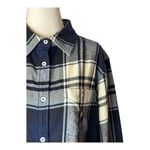 Tizzie Shirt Women Medium Blue Ivory Plaid Cotton Fringe Hem Button‎ Down Preppy Photo 3
