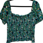 Dolan Anthropologie Left Coast Smocked Puff Sleeve Toucan Tropical Size Large Photo 0