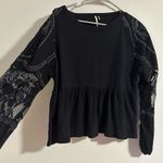 Free People embellished penny black long sleeve sheer sleeve detail top tee Photo 2