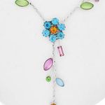 SILVER TONE & MULTI COLOR RHINESTONE FLOWER NECKLACE & EARRING SET Photo 2
