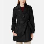 London Fog Fog‎ by  Belted Removable Hooded Trench Coat in Black Size Small Photo 6