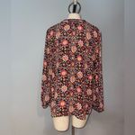 Loft black floral boho style flowy blouse top shirt keyhole neckline woman’s LP Photo 4