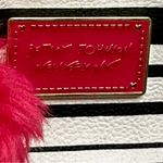 Betsey Johnson Black and White Striped Tote Bag Hot Pink Pom Y2K Travel Classic Photo 5